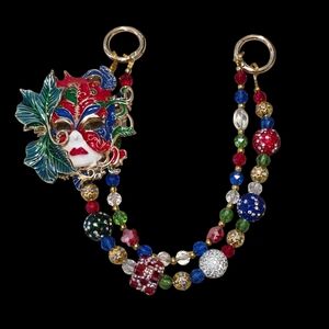 Elegant Red and Blue Venetian Mask Bag Charm